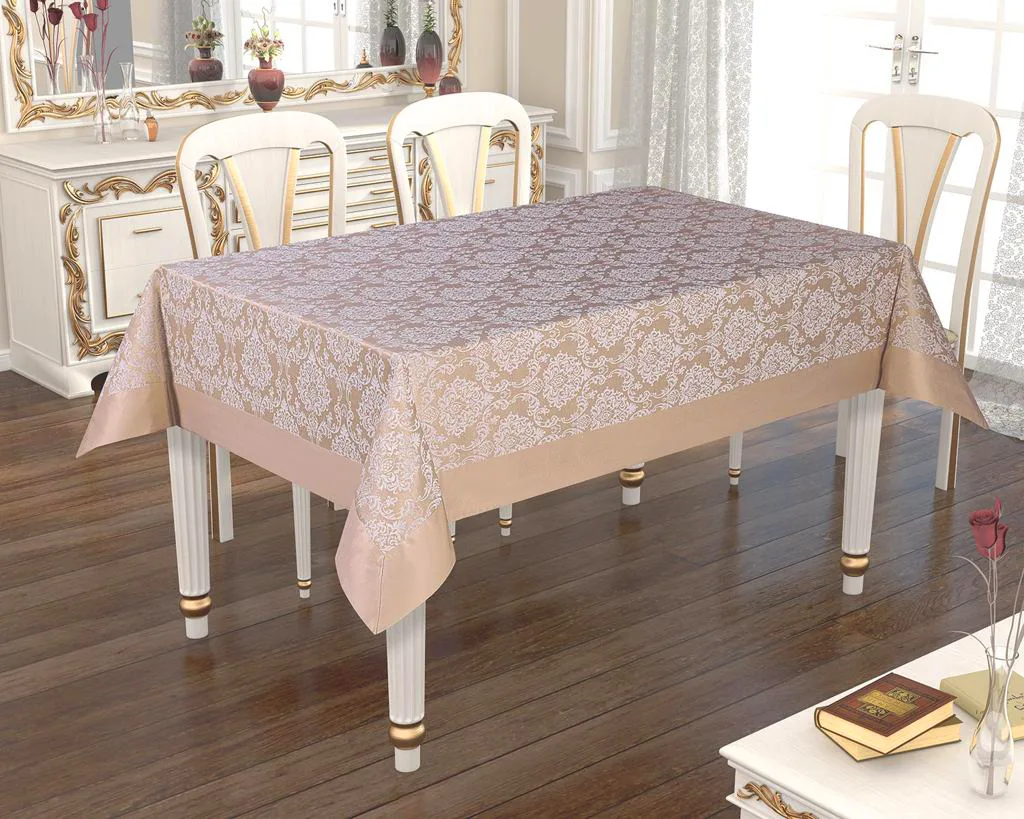 fata-masa-bumbac-pc-capucino-160-jpg Fata de masa Jaquard Damasc Deluxe capucino 160x220cm 50% bumbac 50% PES, ambalaj elegant pentru cadou - imagine 1